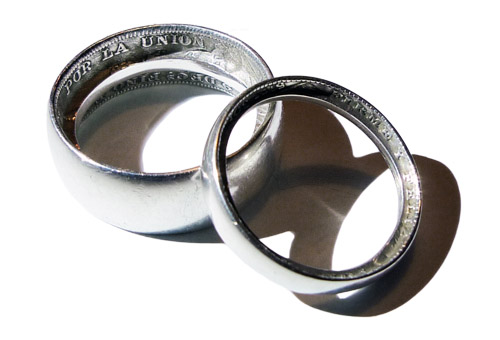 rings made out of Peruvian silver coins